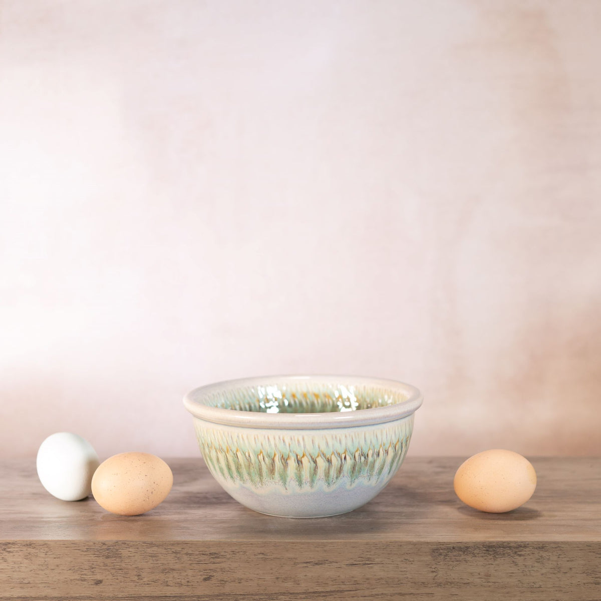 Handmade Pottery 6 Inch Mixing Bowl in Ivory Green pattern made by Georgetown Pottery in Maine