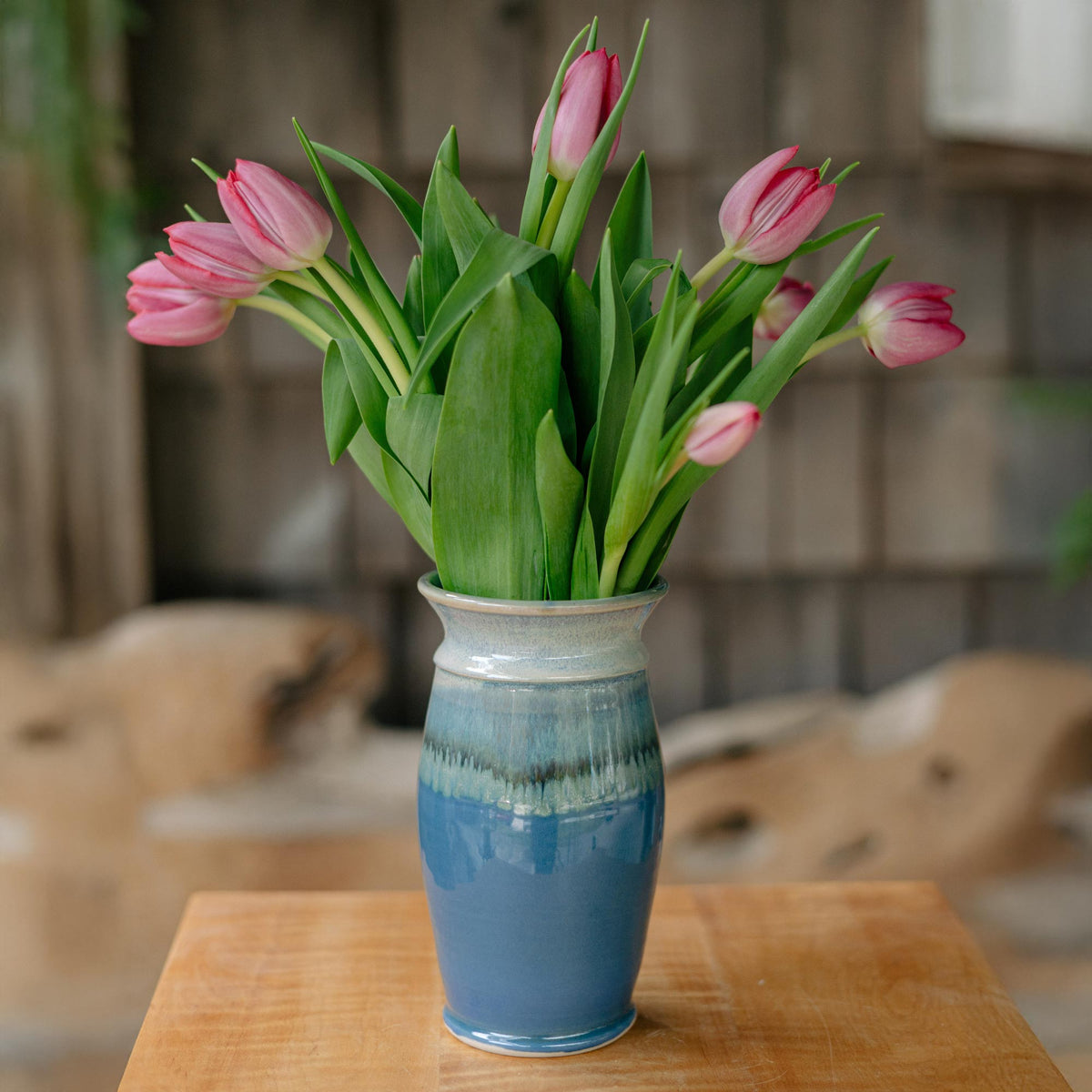 Porcelain Garden Vase in Blue Oribe handmade by Georgetown Pottery in Maine