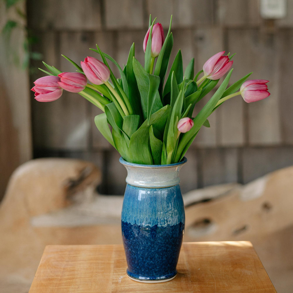 Porcelain Garden Vase in Cobalt handmade by Georgetown Pottery in Maine