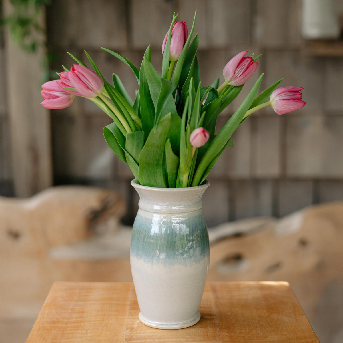 Porcelain Garden Vase in Ivory Blue handmade by Georgetown Pottery in Maine