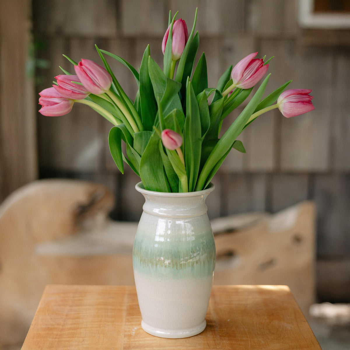 Porcelain Garden Vase in Ivory Green handmade by Georgetown Pottery in Maine