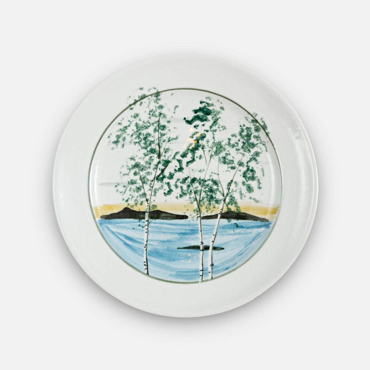 Handmade Pottery Rimless Dessert Plate made by Georgetown Pottery in Maine in Birch pattern