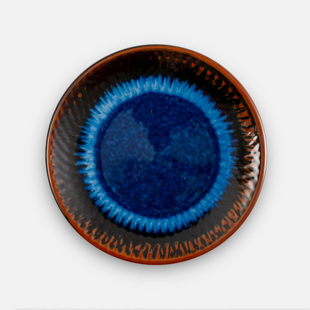 Handmade Pottery Rimless Dessert Plate made by Georgetown Pottery in Maine in Blue Hamada pattern
