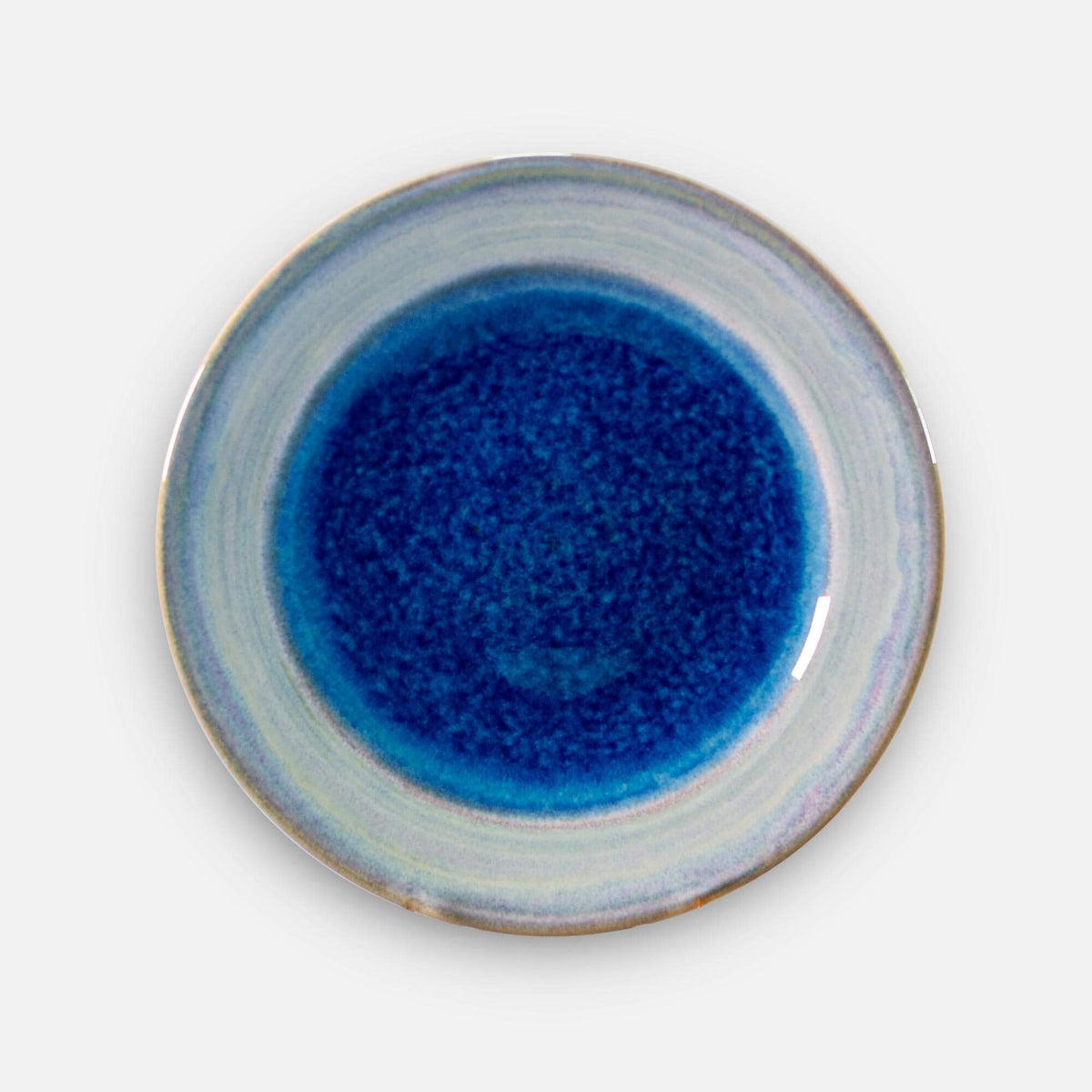 Handmade Pottery Footed Dinner Plate in Cobalt pattern made by Georgetown Pottery in Maine