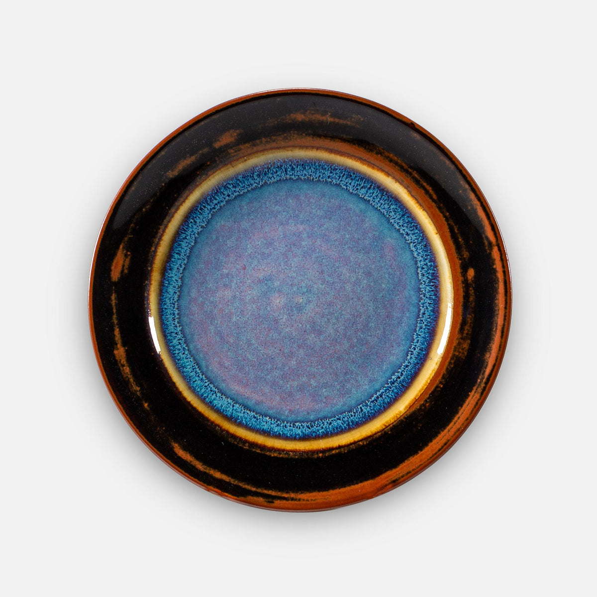Handmade Pottery Footed Dessert Plate in Purple Hamada pattern made by Georgetown Pottery in Maine