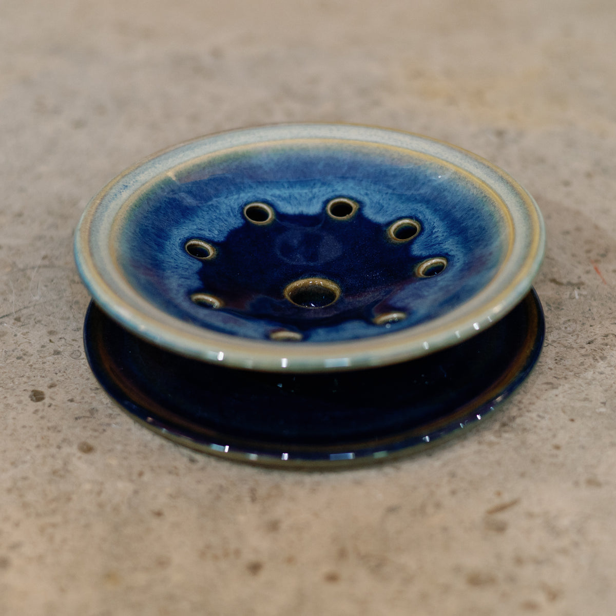 Handmade Ceramic Soap Dish in Cobalt by Georgetown Pottery in Maine