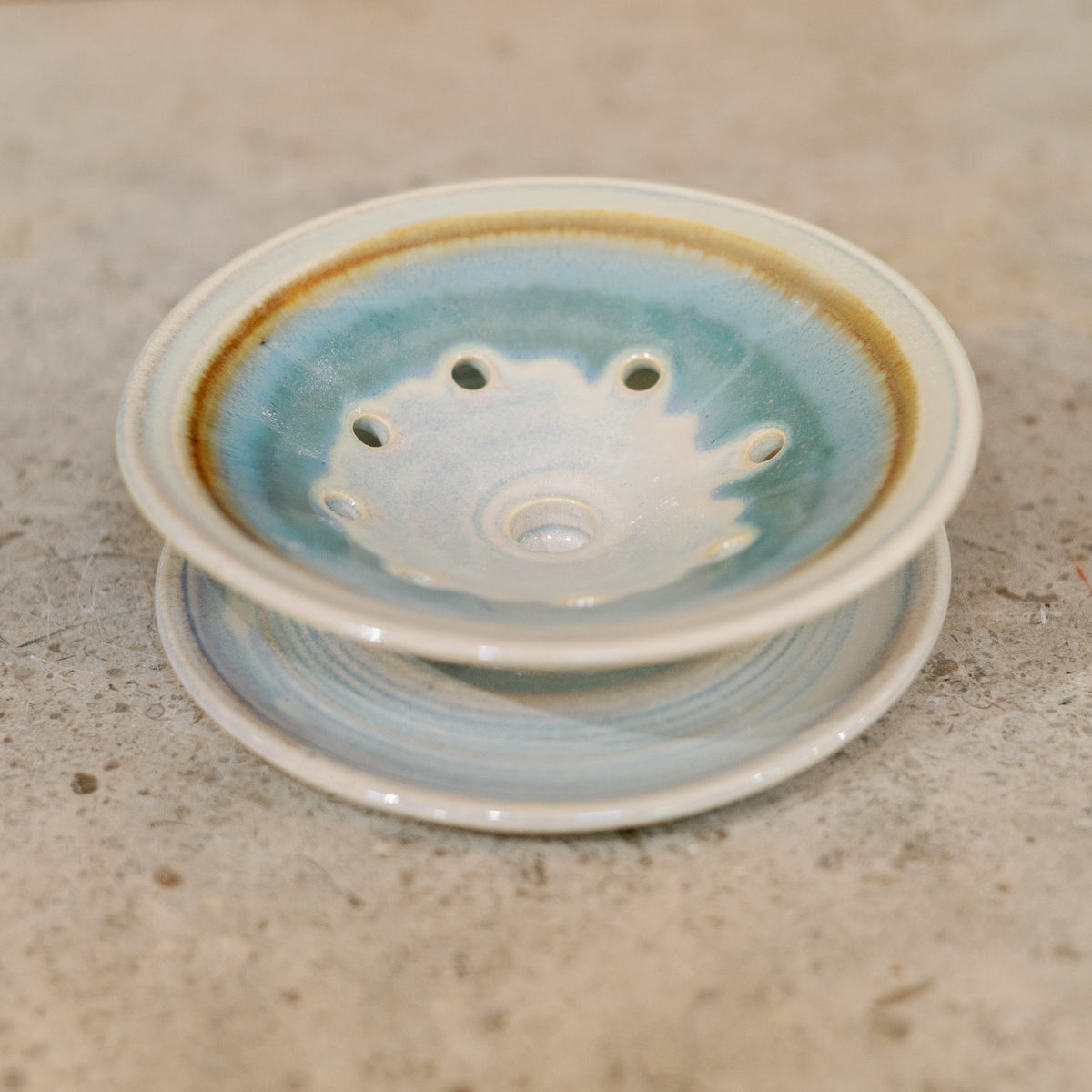 Handmade Ceramic Soap Dish in Ivory Blue by Georgetown Pottery in Maine