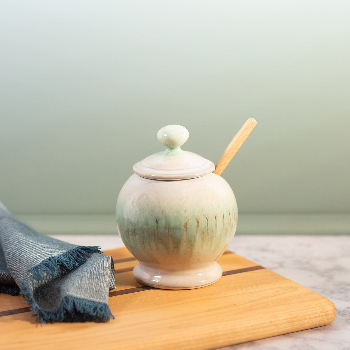 Handmade ceramic Sugar Jar in Ivory Green made by Georgetown Pottery in Maine