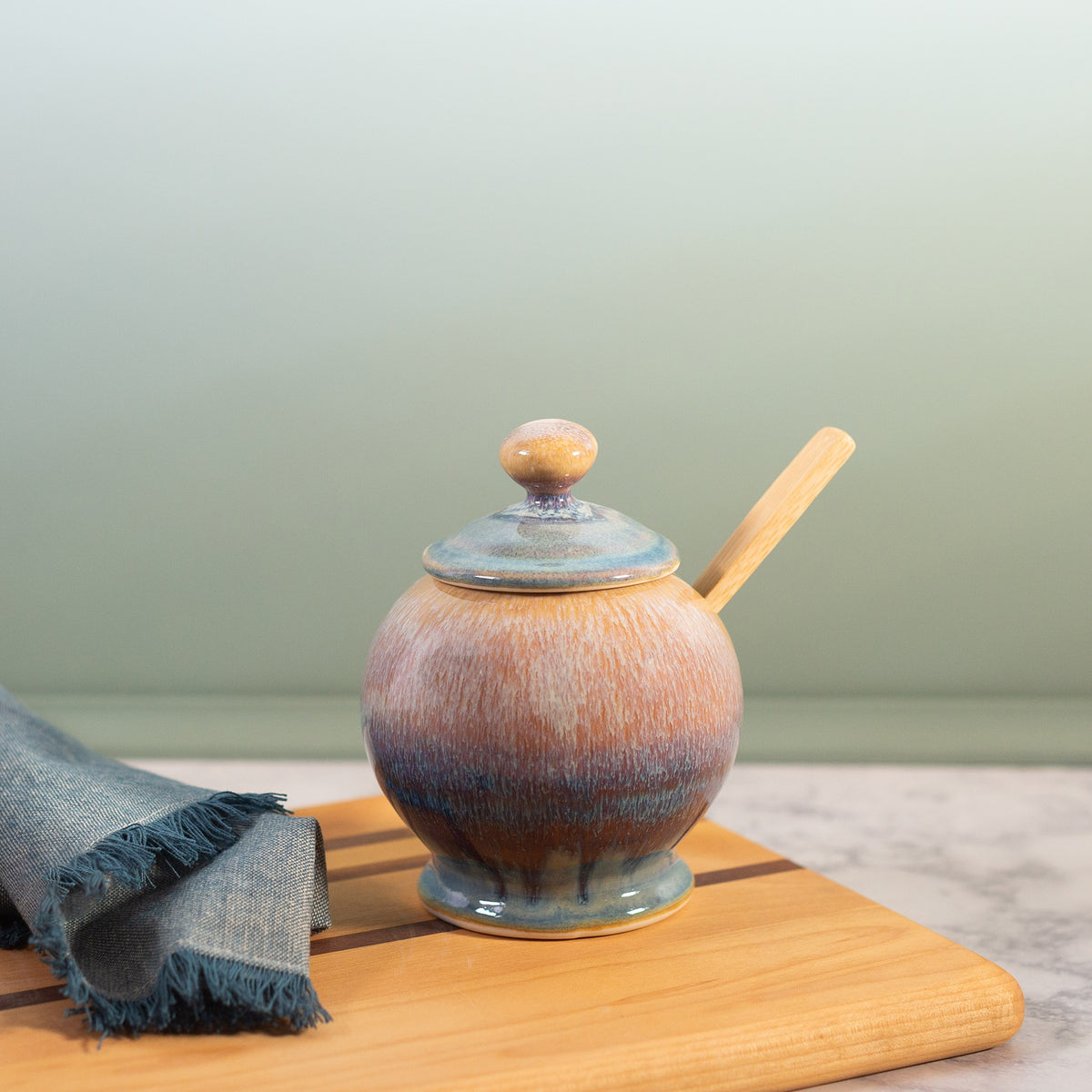 Handmade ceramic Sugar Jar in Purple Nuka made by Georgetown Pottery in Maine