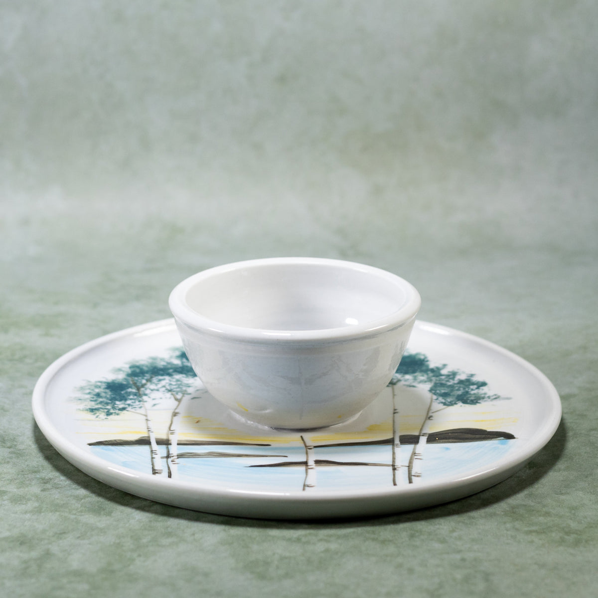 Ceramic Chip & Dip Tray in Birch Point pattern  handmade by Georgetown Pottery in Maine