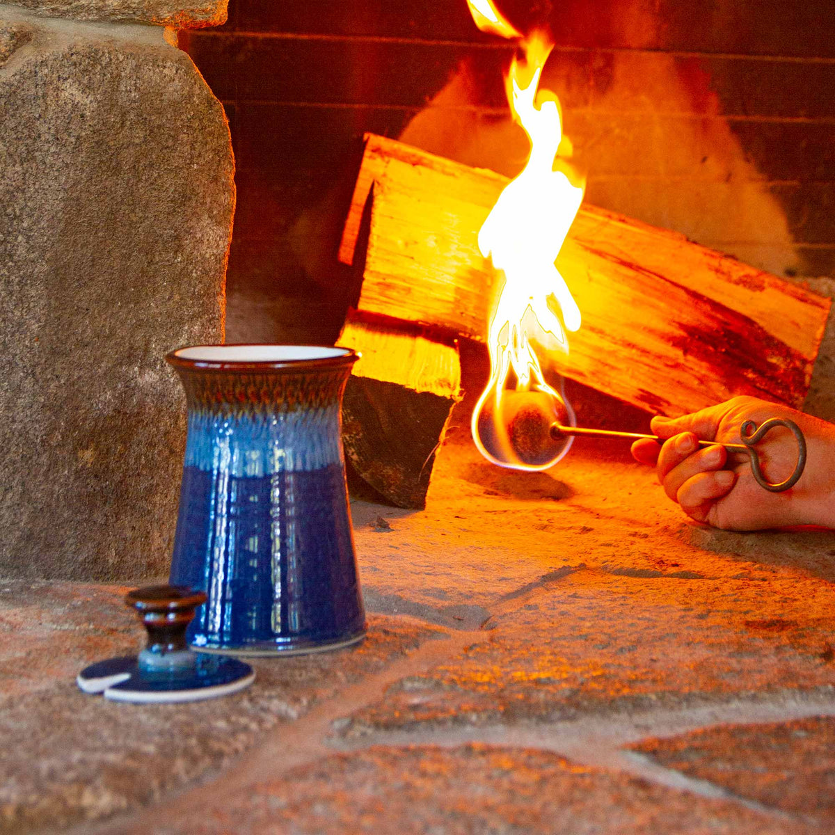 Handmade ceramic Firelighter in Blue Hamada made by Georgetown Pottery in Maine