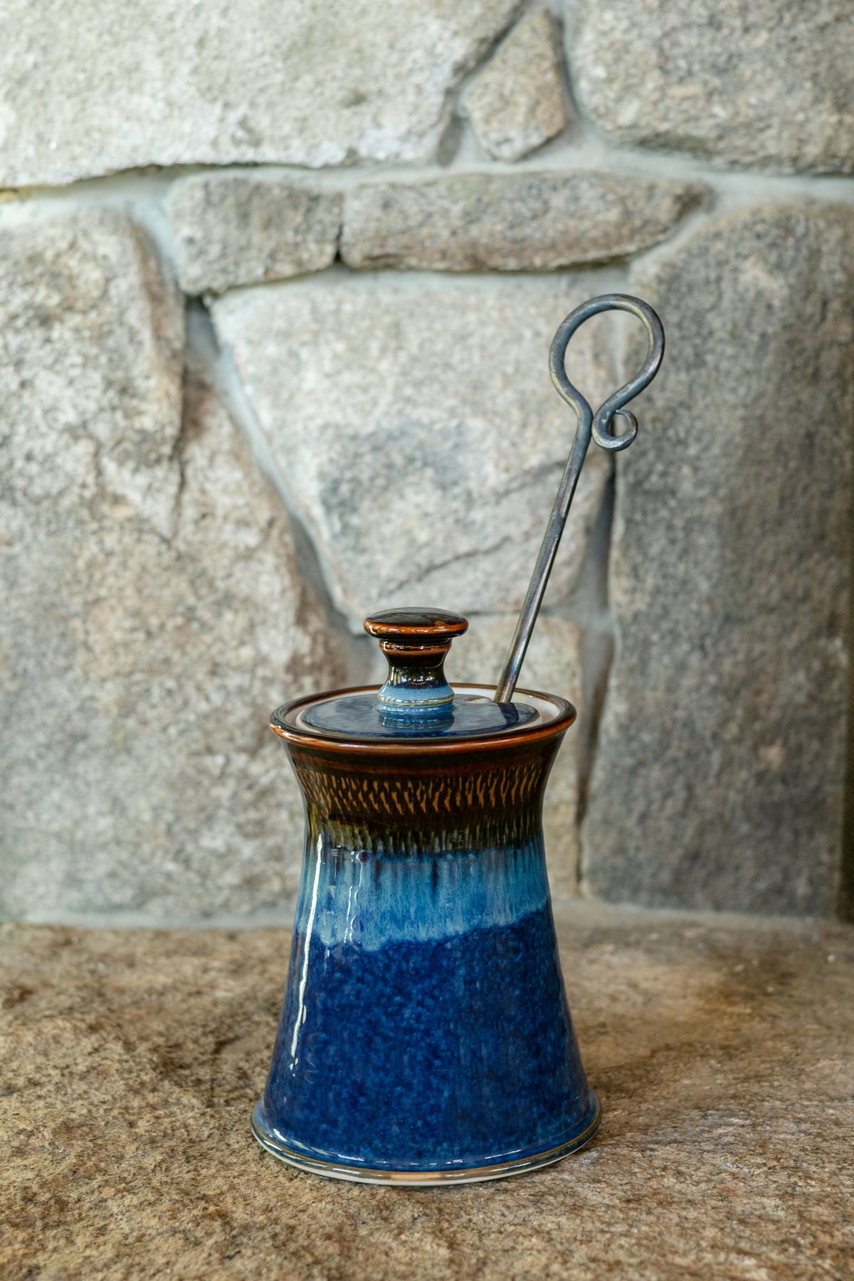 Handmade ceramic Firelighter in Blue Hamada made by Georgetown Pottery in Maine