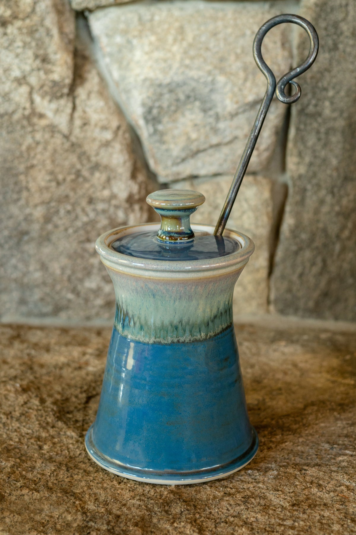 Handmade ceramic Firelighter in Blue Oribe made by Georgetown Pottery in Maine