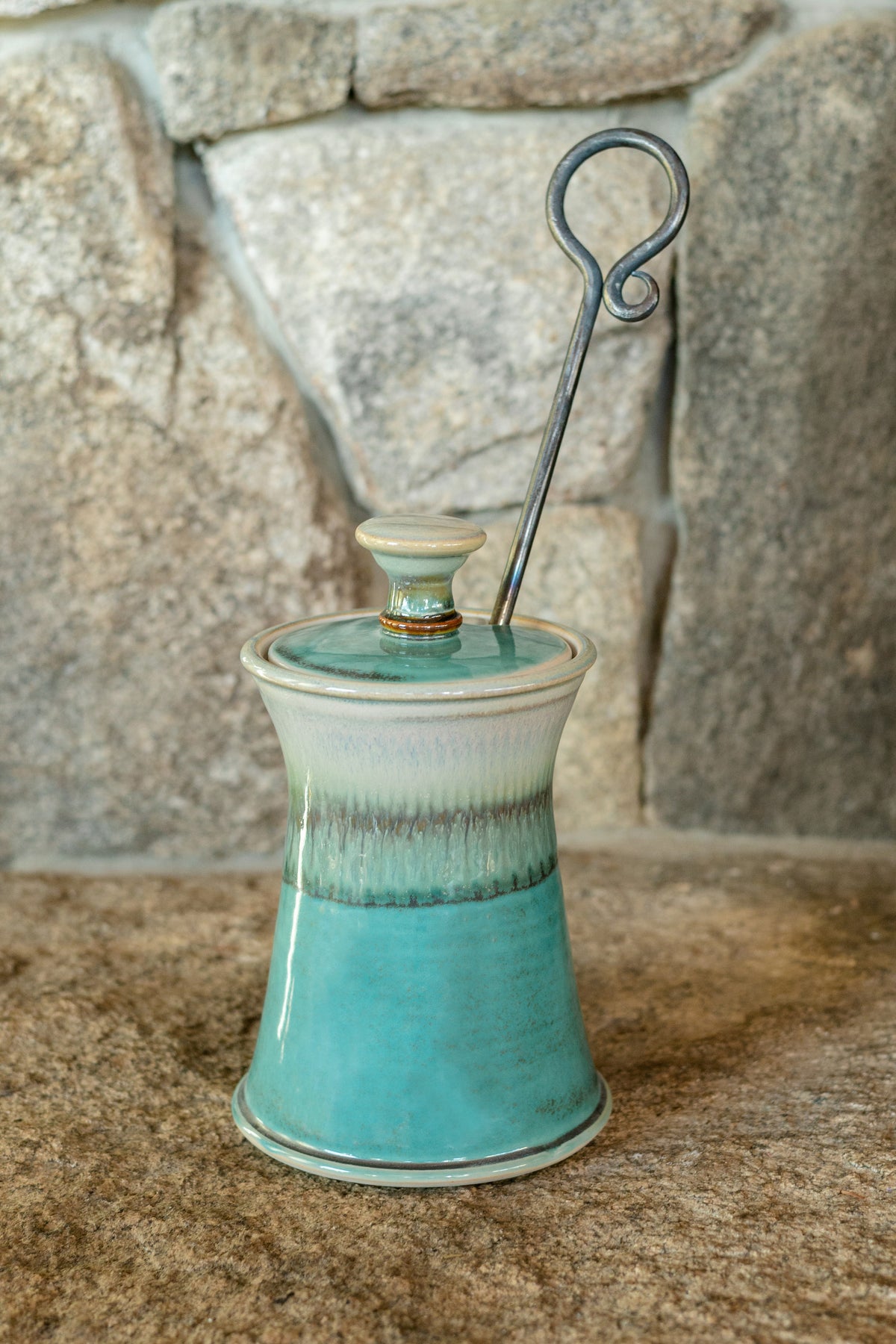 Handmade ceramic Firelighter in Green Oribe made by Georgetown Pottery in Maine