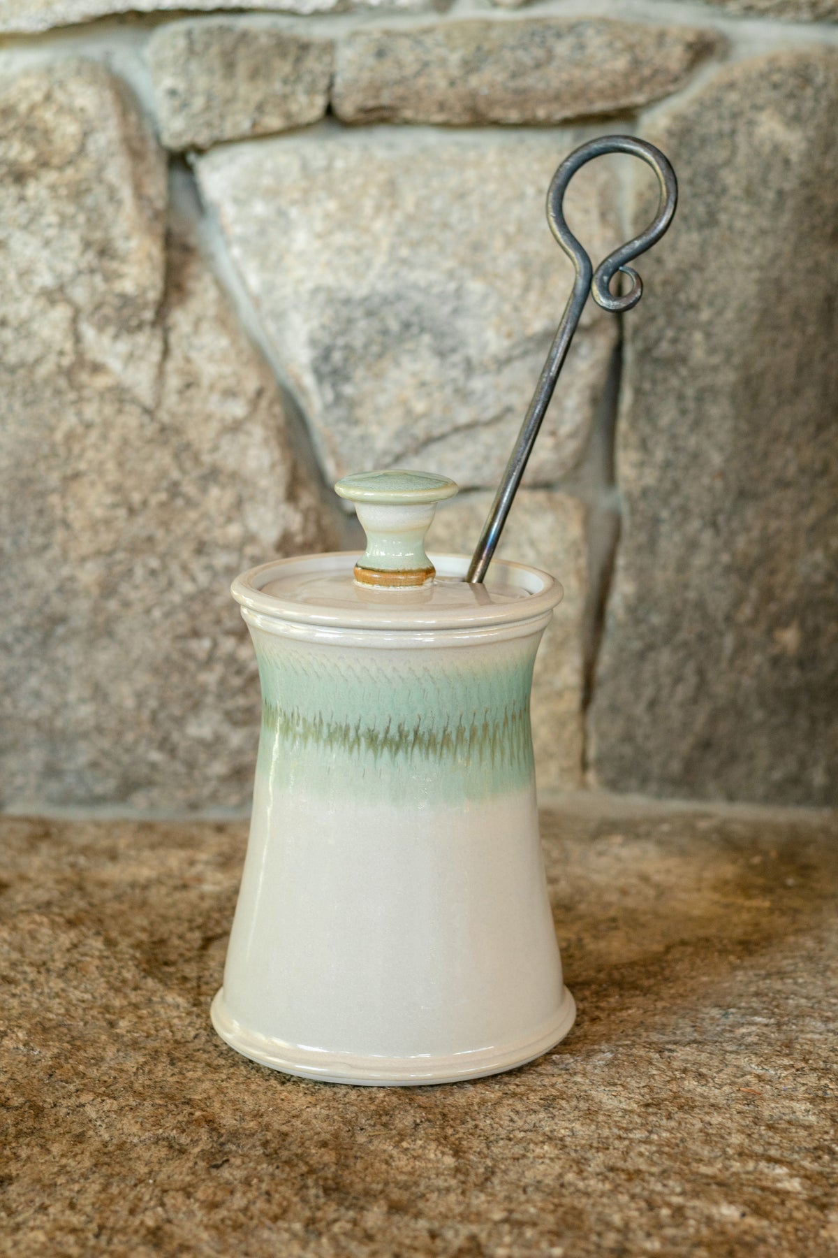 Handmade ceramic Firelighter in Ivory Green made by Georgetown Pottery in Maine