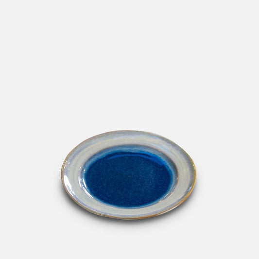 Handmade Pottery Footed Dessert Plate in Cobalt pattern made by Georgetown Pottery in Maine