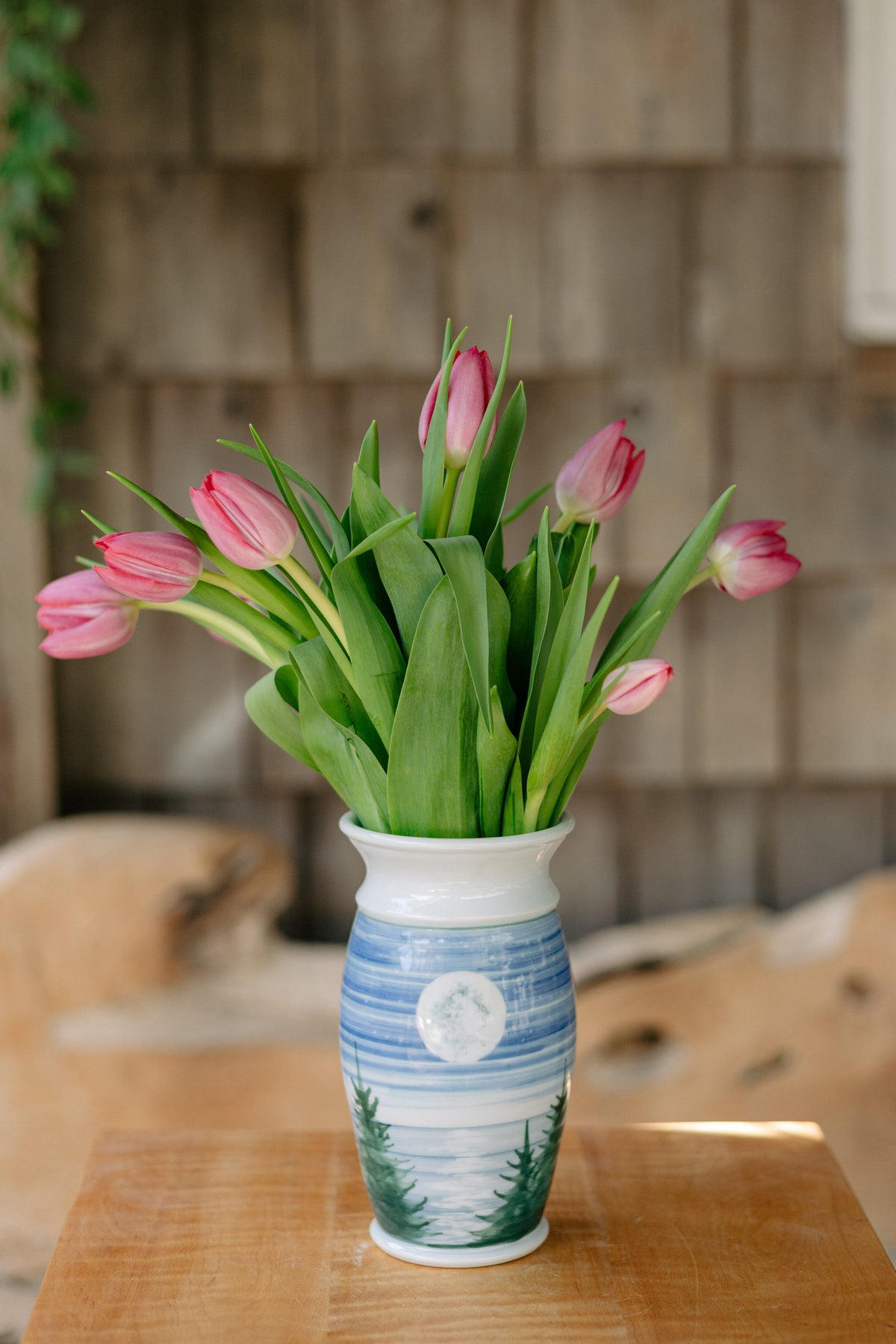 Porcelain Garden Vase in Moon pattern handmade by Georgetown Pottery in Maine