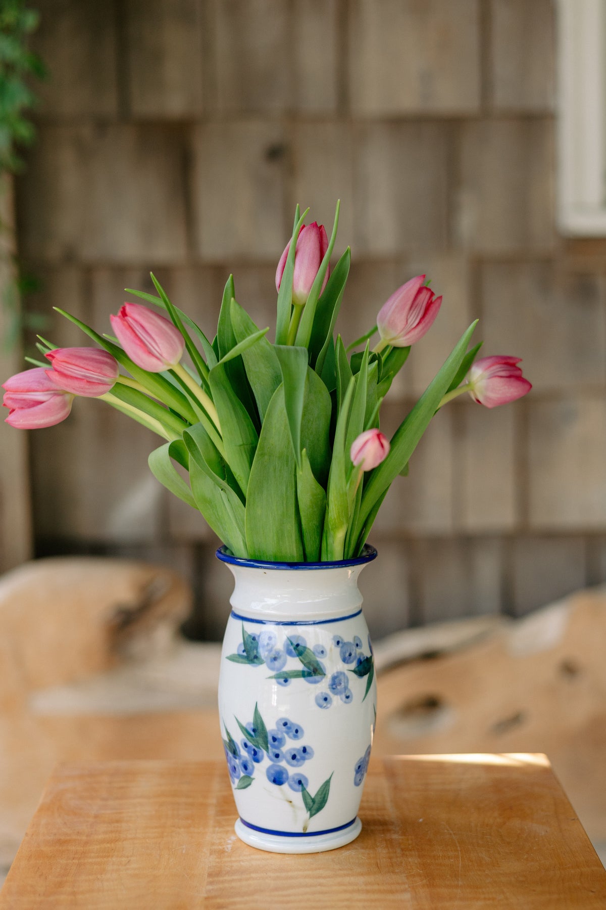 Porcelain Garden Vase in Blueberry pattern handmade by Georgetown Pottery in Maine