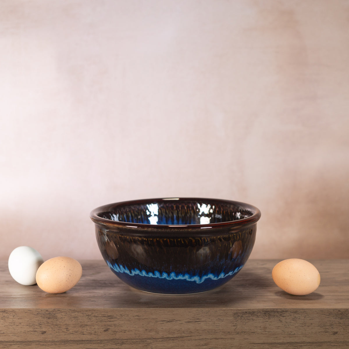 Handmade Pottery 8 Inch Mixing Bowl in Blue Hamada pattern made by Georgetown Pottery in Maine