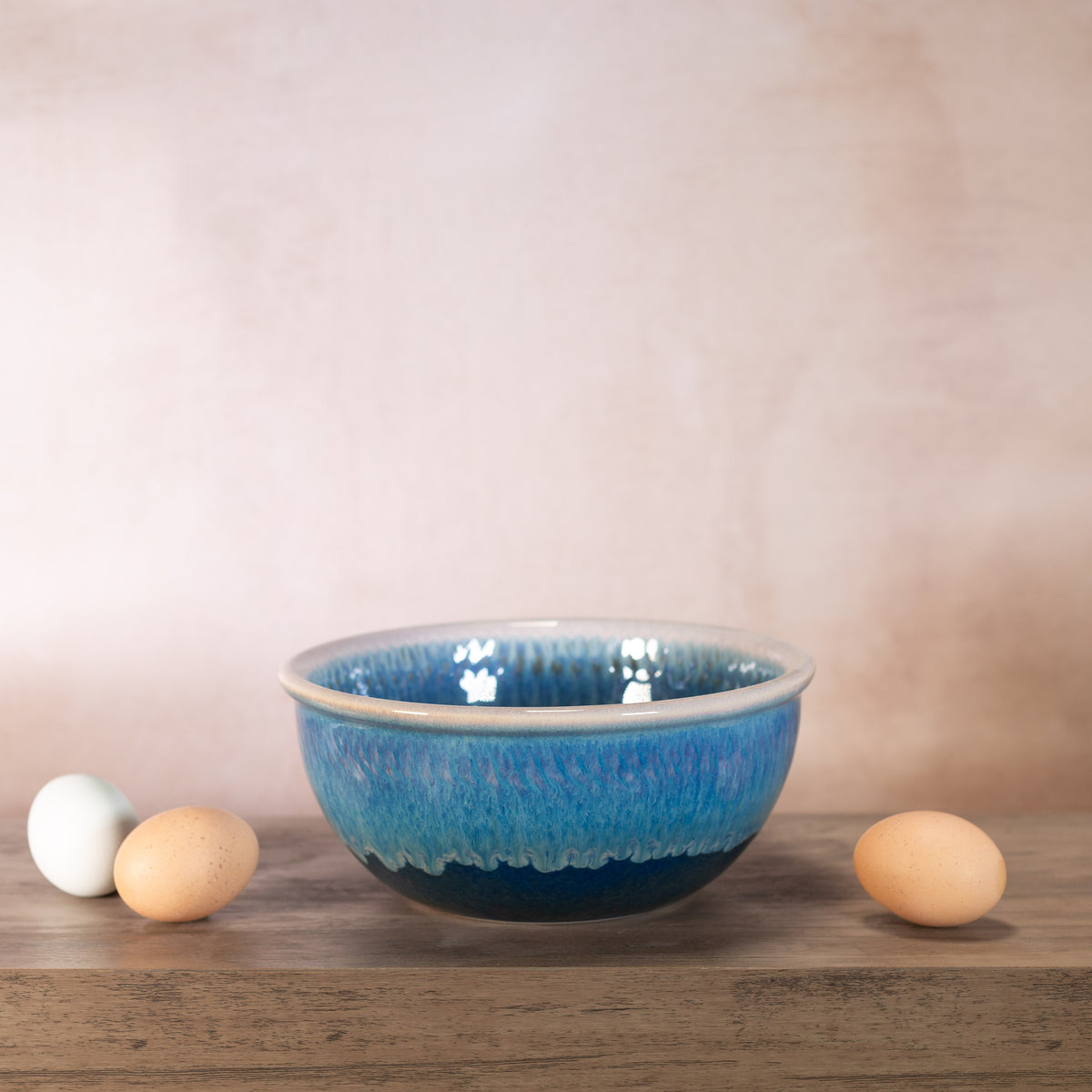 Handmade Pottery 8 Inch Mixing Bowl in Cobalt pattern made by Georgetown Pottery in Maine