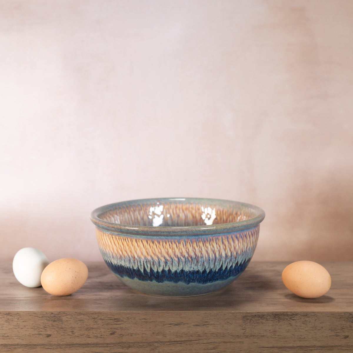 Handmade Pottery 8 Inch Mixing Bowl in Purple Nuka pattern made by Georgetown Pottery in Maine