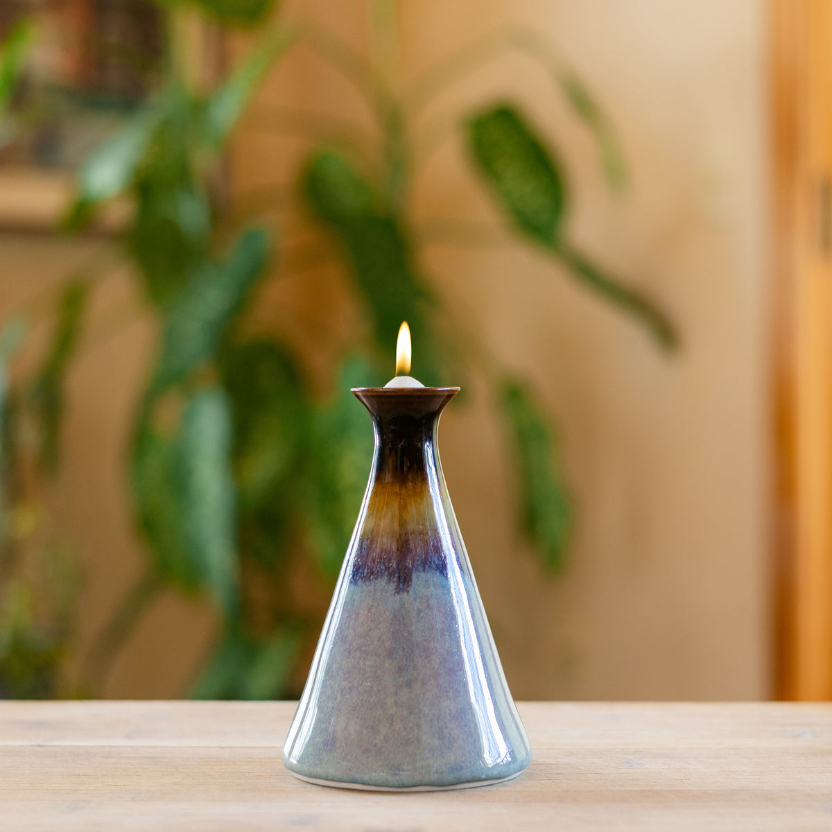 Handmade ceramic Oil Candle in Purple Hamada made by Georgetown Pottery in Maine