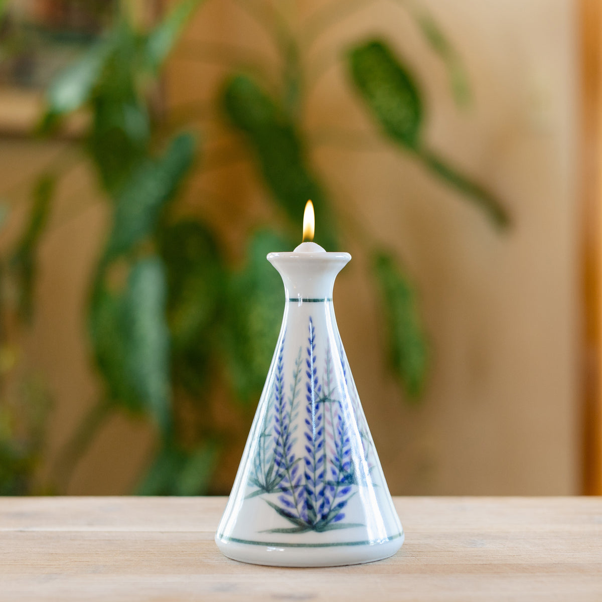 Handmade ceramic Oil Candle in Lupine pattern made by Georgetown Pottery in Maine