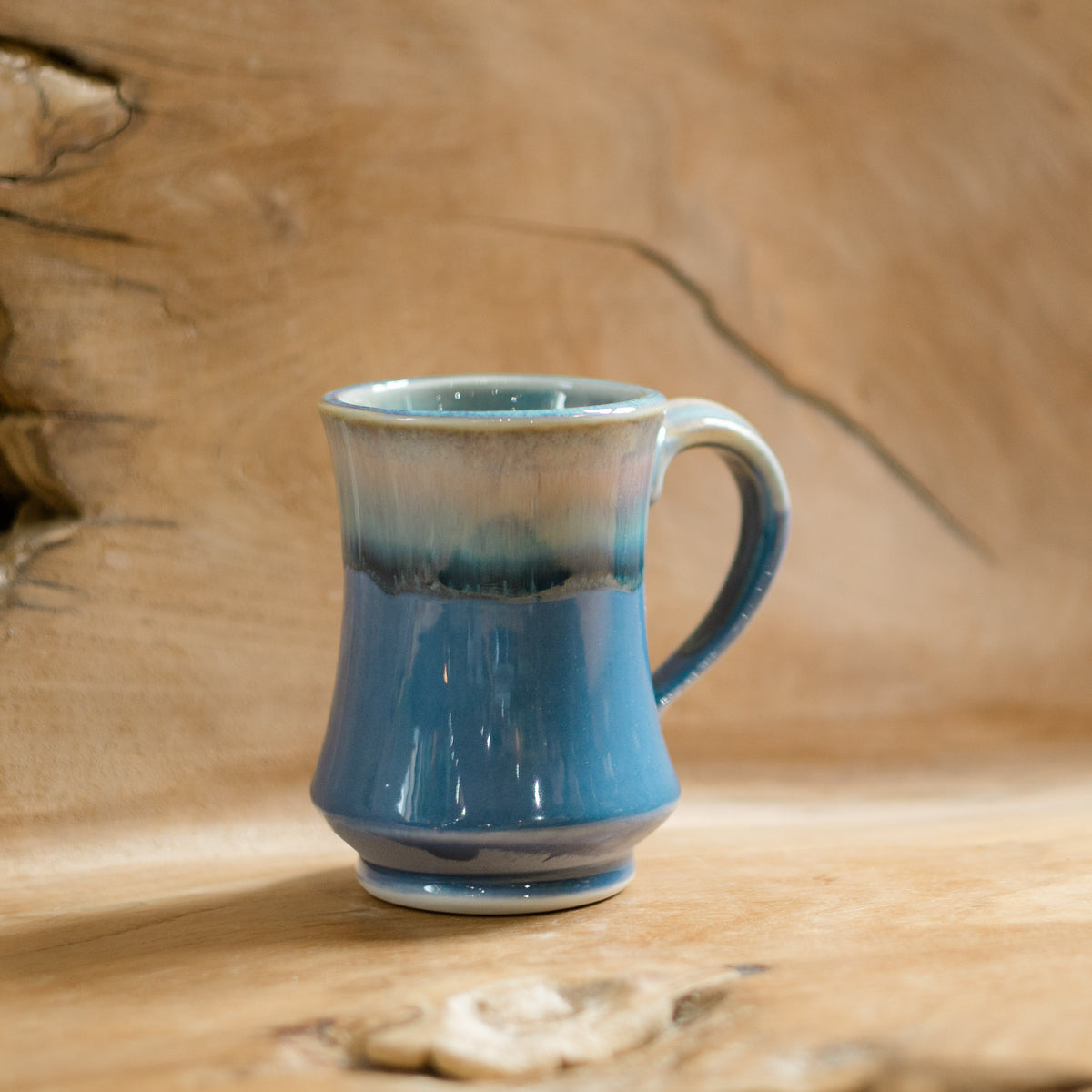 Pedestal Mug in Blue Oribe made by Georgetown Pottery in Maine 