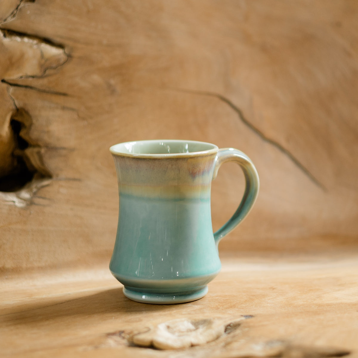 Pedestal Mug in Green Oribe made by Georgetown Pottery in Maine 