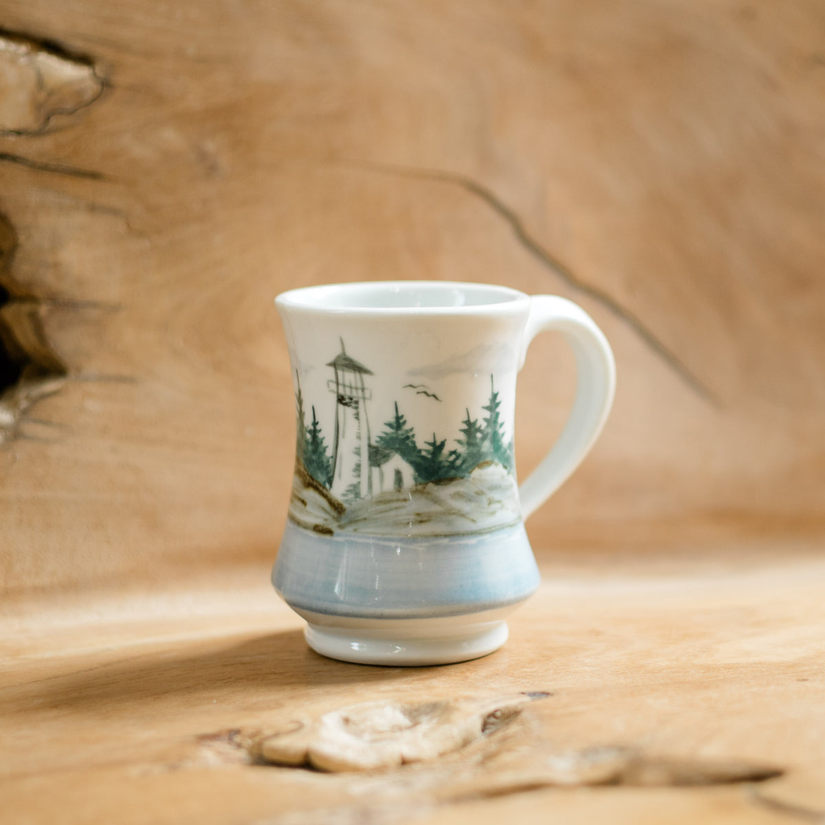 Pedestal Mug in Lupine pattern made by Georgetown Pottery in Maine 