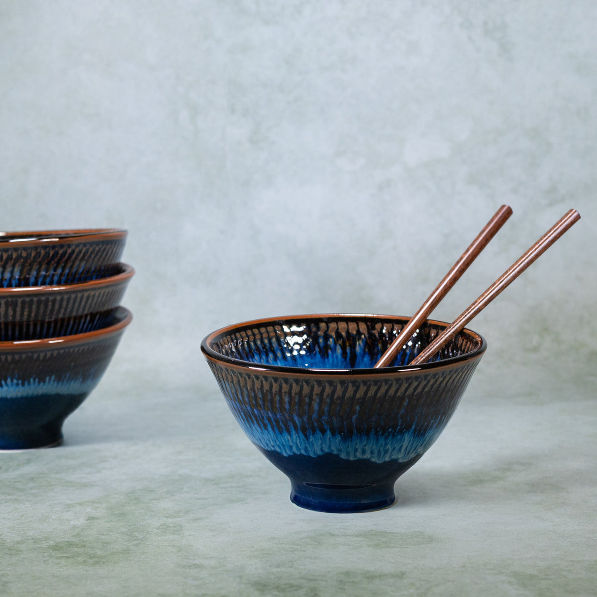 Ceramic Rice & Noodle Bowl in Blue Hamada handmade by Georgetown Pottery in Maine