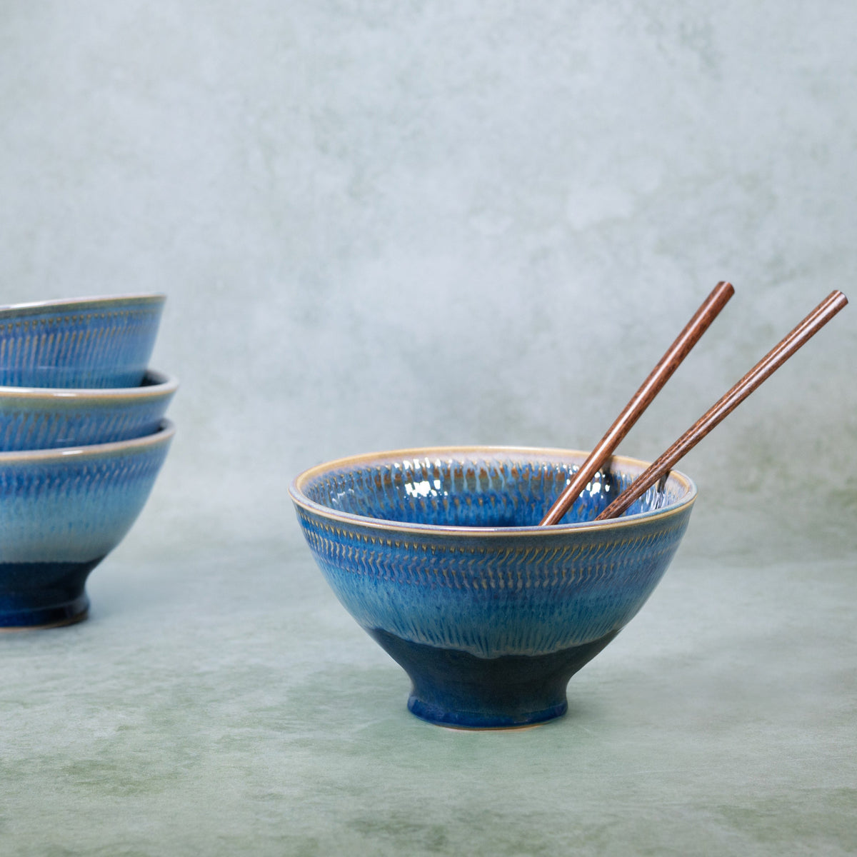 Ceramic Rice & Noodle Bowl in Cobalt handmade by Georgetown Pottery in Maine