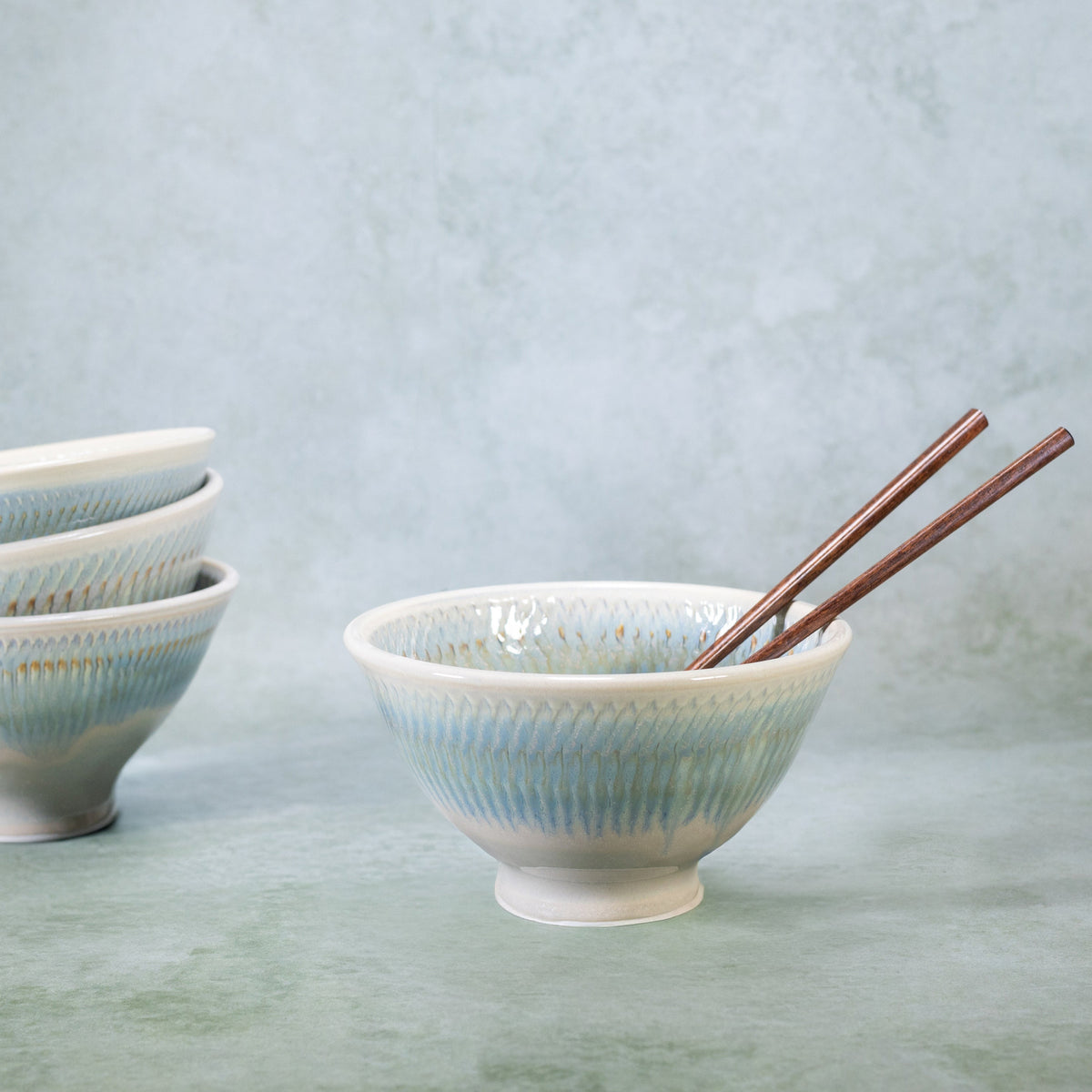 Ceramic Rice & Noodle Bowl in Ivory Blue handmade by Georgetown Pottery in Maine