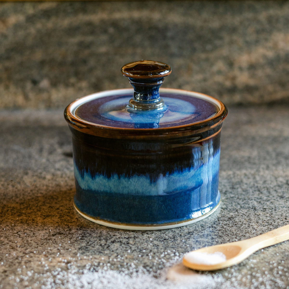 Handmade ceramic Salt Cellar in Blue Hamada made by Georgetown Pottery in Maine