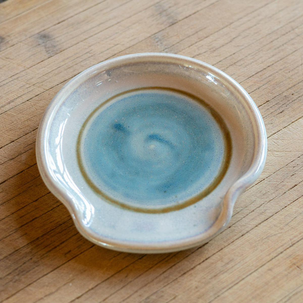 Handmade ceramic Spoon Rest in Ivory Blue made by Georgetown Pottery in Maine