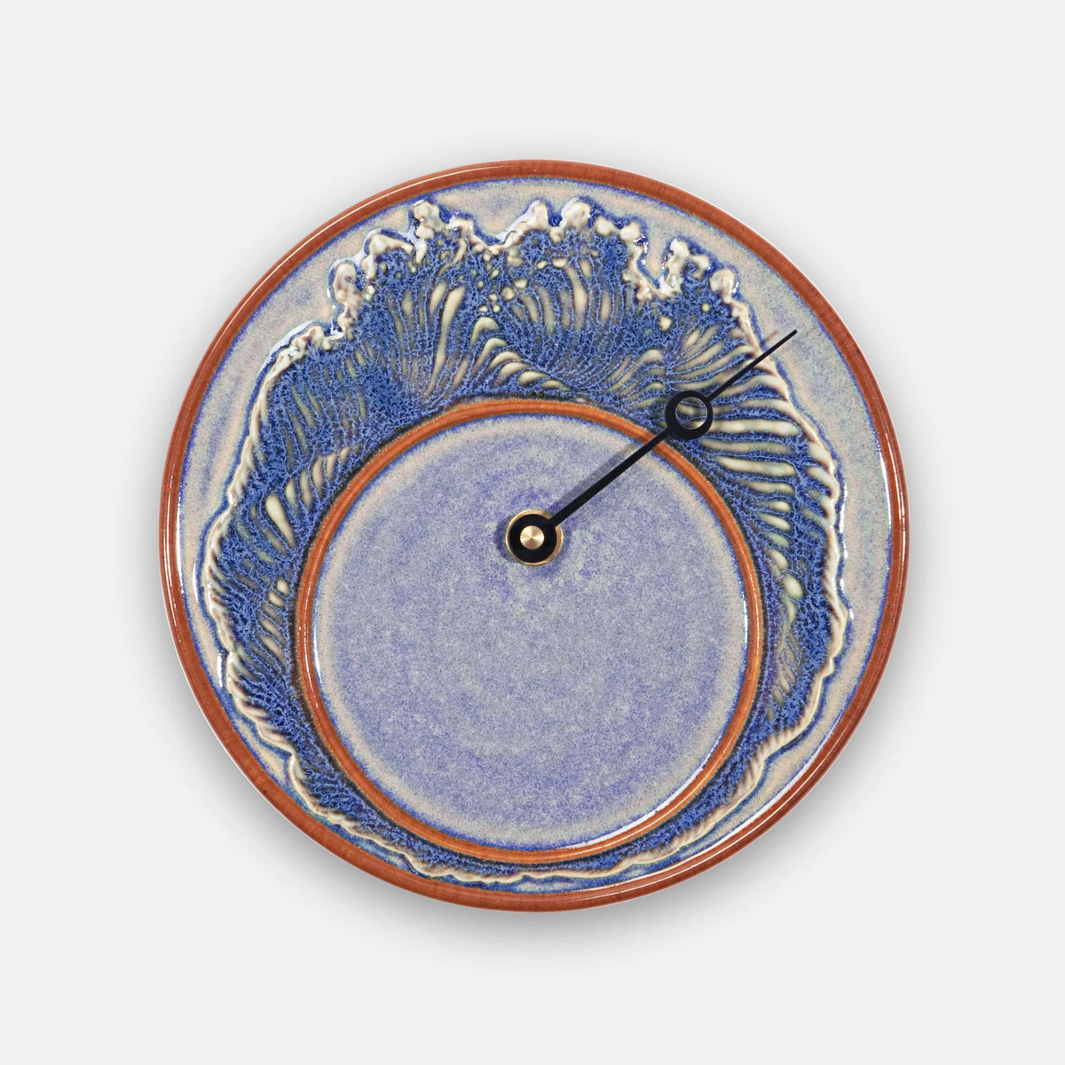 Handmade Pottery Tide Clock in Purple Wave pattern made by Georgetown Pottery in Maine