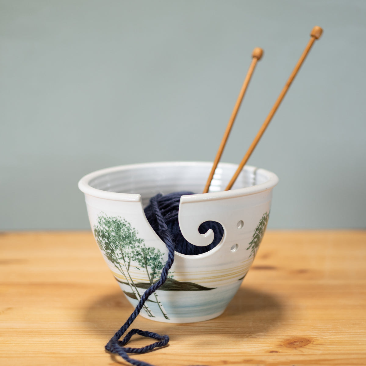 Handmade Pottery Yarn Bowl in Birch pattern made by Georgetown Pottery in Maine