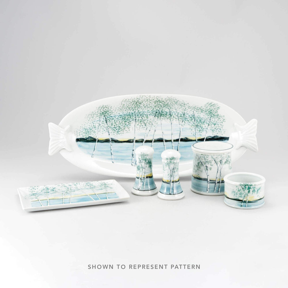 Handmade Pottery 8 Inch Bedside Lamp in Birch Point pattern made by Georgetown Pottery in Maine