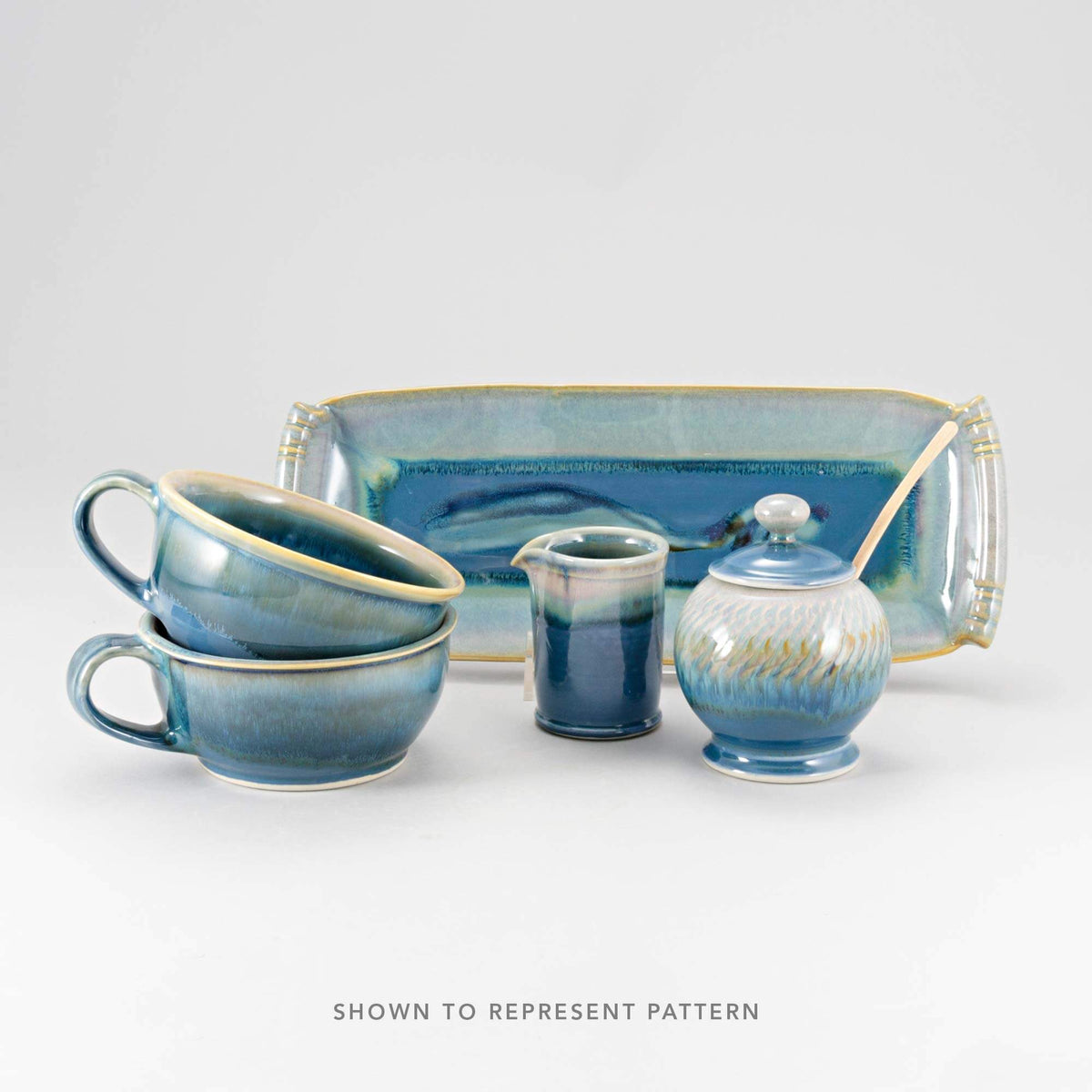 Handmade Pottery 8 Inch Bedside Lamp in Blue Oribe pattern made by Georgetown Pottery in Maine